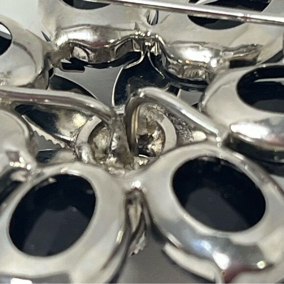 VTG French Jet Black Flower Brooch Set of 3 Silver tone Mourning Faceted - Picture 2 of 11